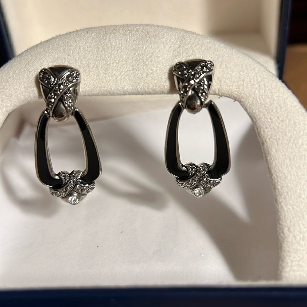 Avon black enamel bling pierced earrings.